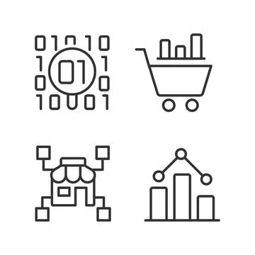 Retail data mining and analytics linear perfect pixel icons set Stock Illustration
