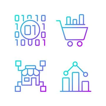 Retail data mining and analytics gradient linear vector icons set Stock Illustration