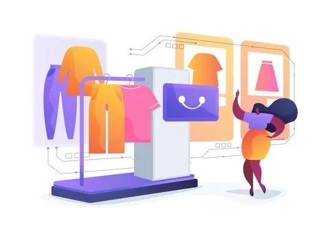 Retail Fitting Room Robot abstract concept vector illustration. 스톡 일러스트