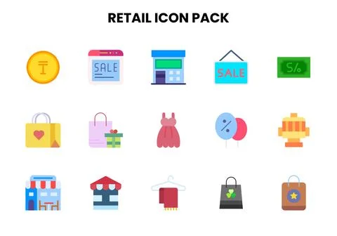 Retail Flat Collection Icons Pack Stock Illustration
