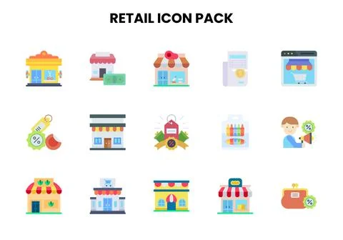 Retail Flat Collection Icons Pack Stock Illustration