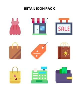 Retail Flat Design Icons Pack Stock Illustration