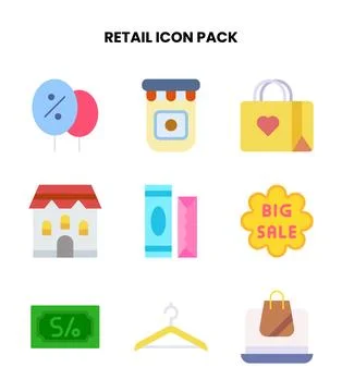Retail Flat Graphics Icons Pack Stock Illustration