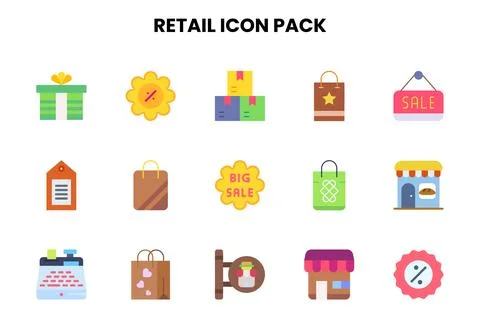 Retail Flat Vector Icons Pack Stock Illustration