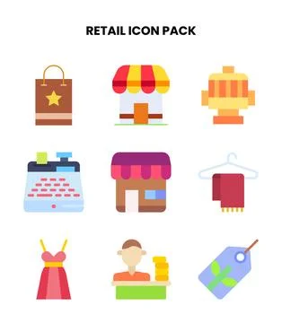 Retail Flat Vector Icons Pack Stock Illustration