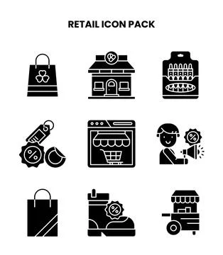 Retail Glyph Icons Pack Stock Illustration
