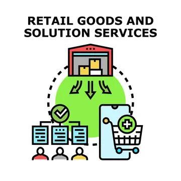 Retail goods and solution services process illustration Stock Illustration