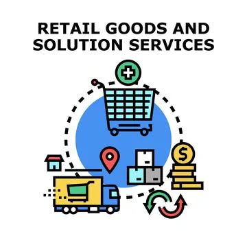 Retail goods and solution services process circle Stock Illustration