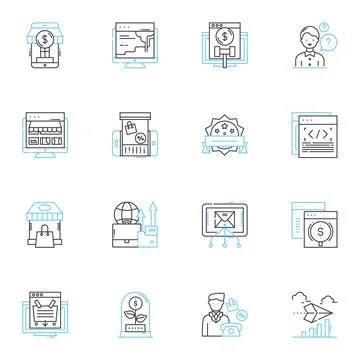 Retail Items linear icons set. Apparel, Shoes, Accessories, Electronics, Toys Stock Illustration