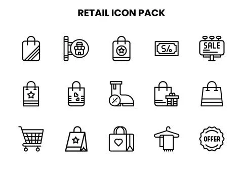 Retail Line Bundle Icons Pack Stock Illustration