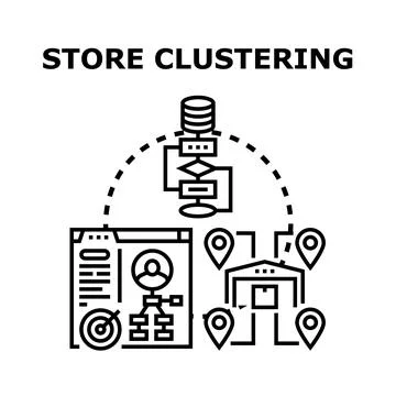 Retail location analysis clustering customer data management Stock Illustration