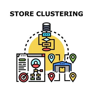Retail location analysis clustering customer data management Stock Illustration