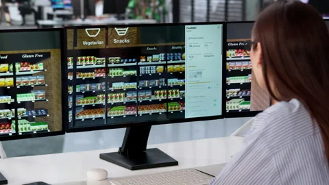 Retail Manager Carefully Arranges Products On Shelves Stock Footage 333843844