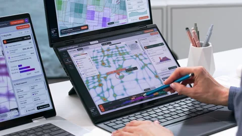 Retail Manager Studies Geospatial Heat Maps Stock Footage 347905368