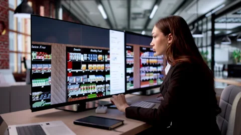 Retail Manager Uses Computer Software Stock Footage 335880512
