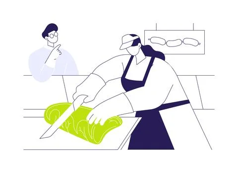 Retail meat cutting abstract concept vector illustration. Illustrazione stock