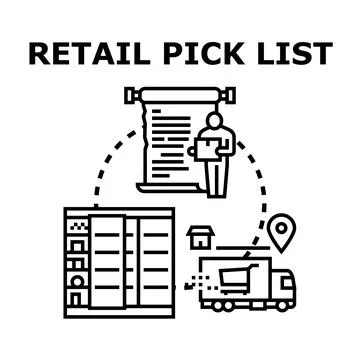 Retail pick list processing involves a person fulfilling an order from a ware Illustrazione stock