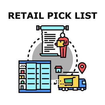 Retail pick list processing, optimizing order fulfillment and delivery logi.. Ilustración de archivo