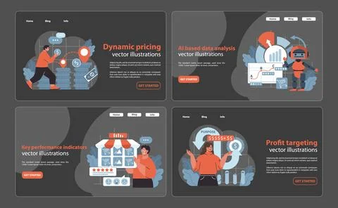 Retail Profit Plan web or landing. Showcasing dynamic pricing, AI-driven data Stock Illustration