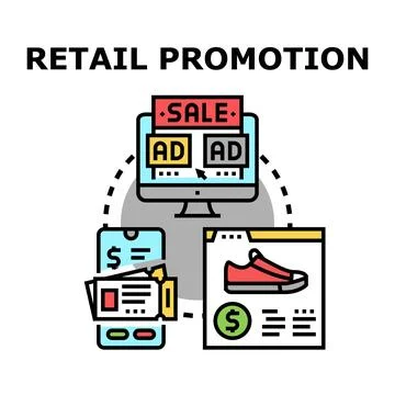Retail promotion strategy using digital advertising and online sales Stock Illustration