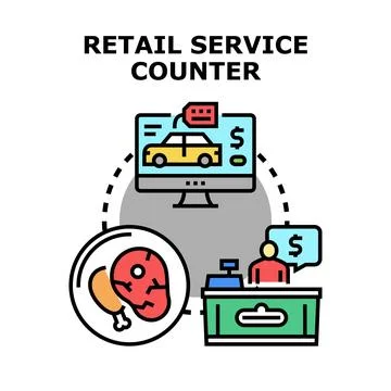Retail service counter offering various products and transactions Stock Illustration