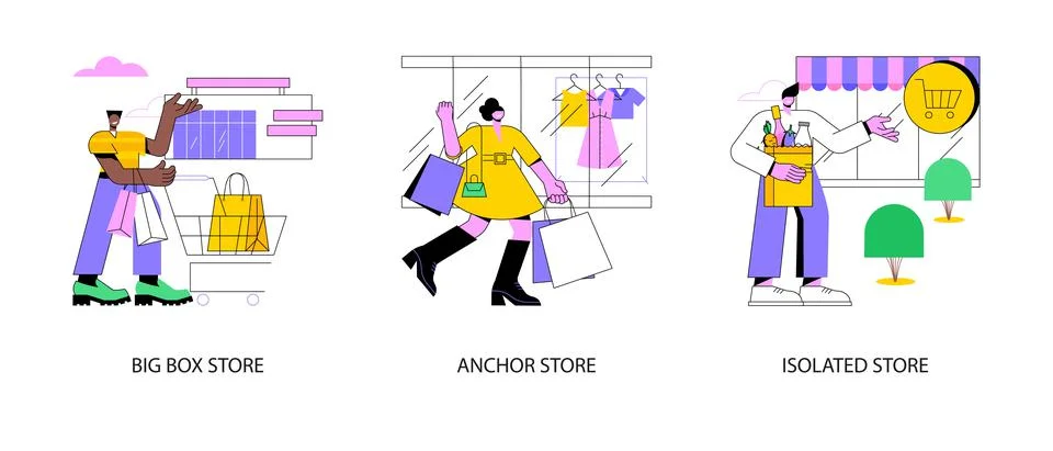 Retail shop abstract concept vector illustrations. Ilustración de archivo