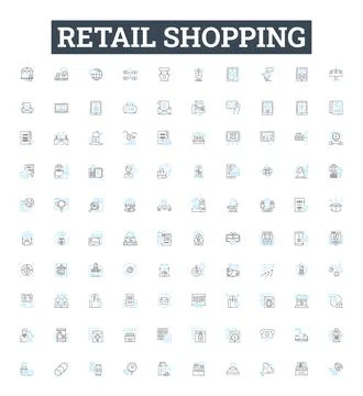 Retail shopping vector line icons set. Retail, Shopping, Store, Shopping Centre Stock Illustration