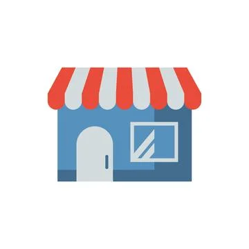 Retail store facade flat icon with striped awning illustration Иллюстрация