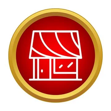 Retail store icon with awning in red circle Stock Illustration