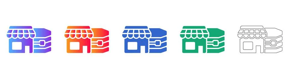 Retail Storefront and Database Integration Icons Illustrazione stock