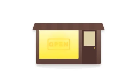 Retail Storefront Building with Flickering Neon Open Sign and Floating Ligh.. Видео 346006887