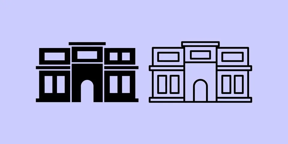 Retail storefront building icons in solid and linear graphic styles Stock Illustration