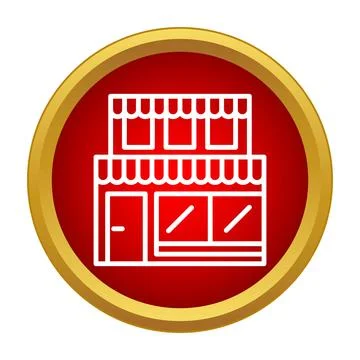 Retail storefront building outline icon on red Ilustración de archivo