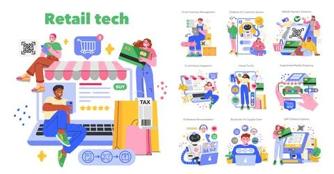 Retail Tech. Flat Vector Illustration Stock Illustration