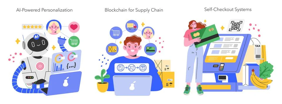 Retail Tech. Flat Vector Illustration イラスト素材