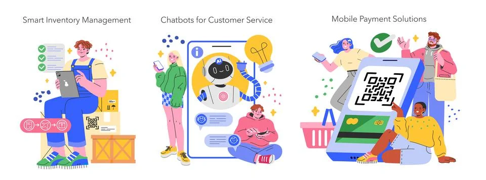 Retail Tech. Flat Vector Illustration Stock Illustration