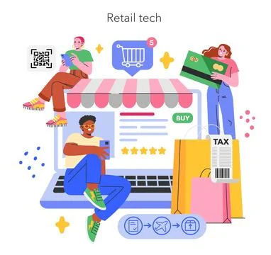 Retail Tech. Flat Vector Illustration Stock Illustration
