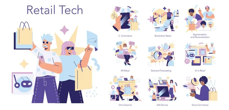 Retail Tech. Flat Vector Illustration Stockillustratie