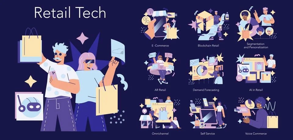 Retail Tech. Flat Vector Illustration Illustrazione stock