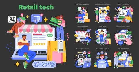 Retail Tech. Flat Vector Illustration Stock Illustration