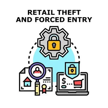 Retail theft and forced entry protection concept Illustrazione stock