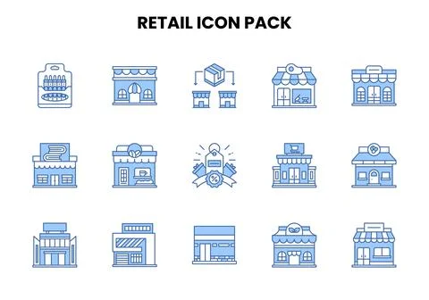 Retail Two Colour Bundle Icons Pack Stock Illustration
