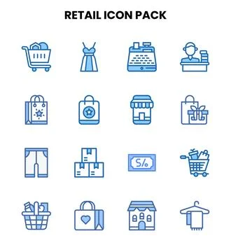 Retail Two Colour Vector Icons Pack Stock Illustration