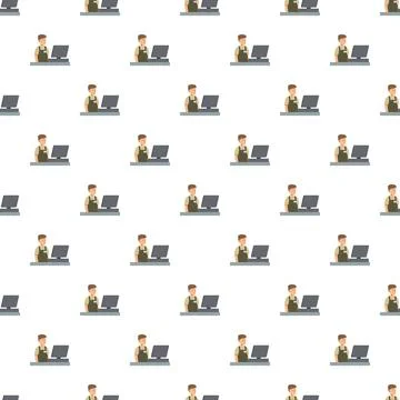 Retail worker operating register at checkout pattern Stock Illustration