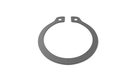 Retaining Ring on a White Floor. Snap Ring 3D Animation. Metal Circlip. 4K Stock Footage 309754419