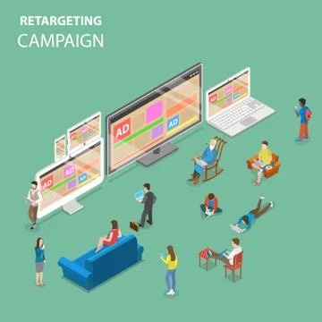 Retargeting campaign flat isometric vector concept Stock Illustration
