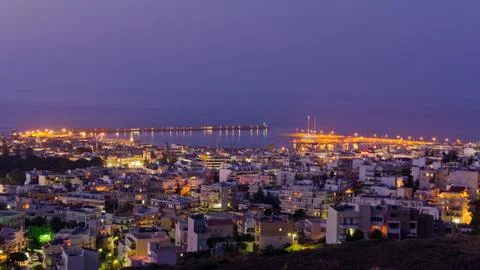Rethymno harbour at night, island of Crete Stock Photos