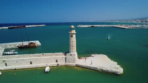 Rethymno Lighthouse in Cretan town Stockbeeldmateriaal 249947797