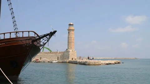Rethymno lighthouse landmark Stock Footage 72170710