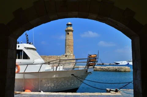 Rethymno lighthouse landmark Stock Photos